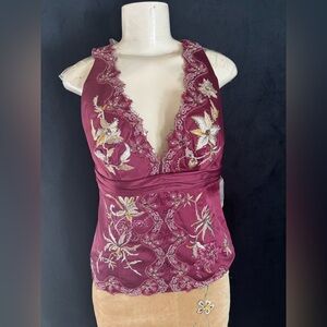 Embroidered Burgundy Halter Top by Mandalay